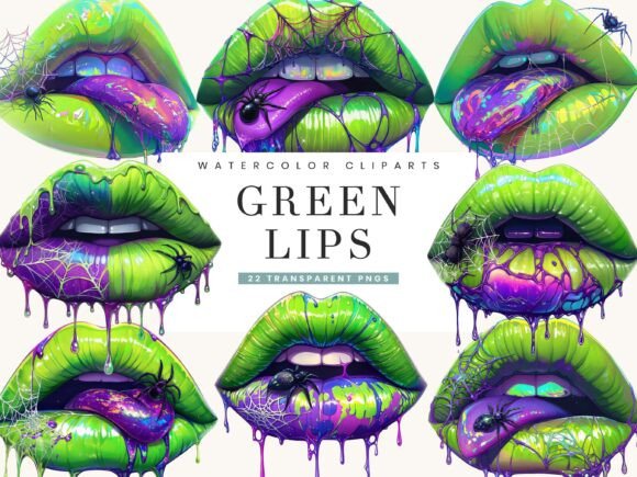 Download Watercolor Green Lips Clipart Bundle - Bundle Collection