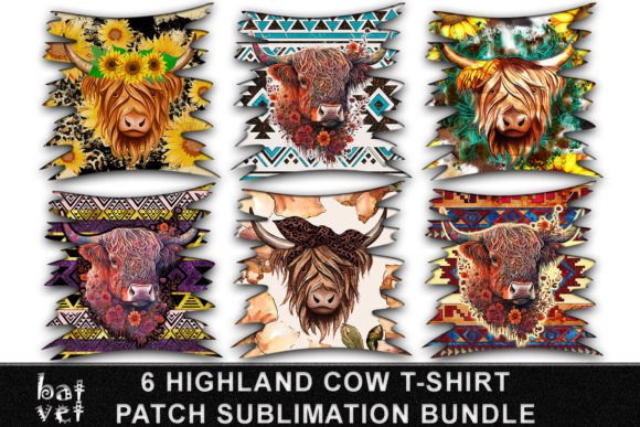 Download Highland Cow Sublimation Patches Bundle - Bundle Collection
