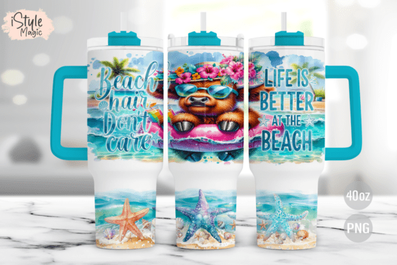 Download Summer Beach Vibes Cow 40oz Tumbler Wrap - Premium Bundle