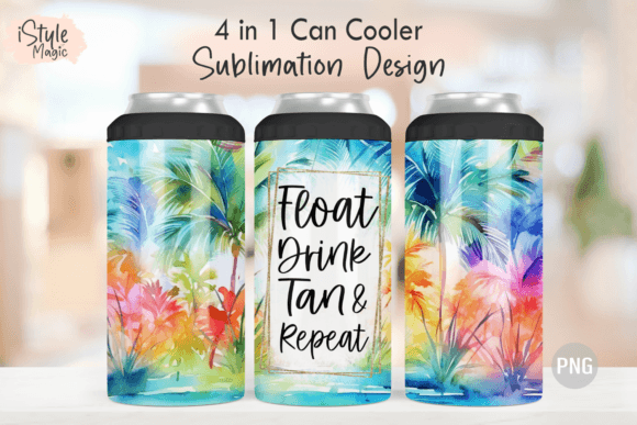 Download Float Drink Tan Repeat 4 in 1 Can Cooler - Premium Bundle
