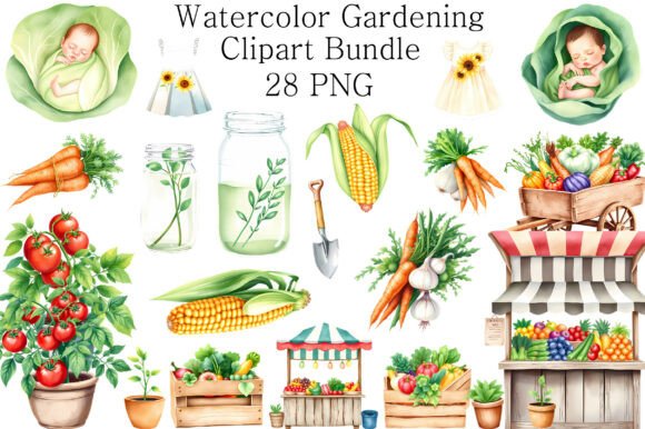 Download Watercolor Gardening Clipart Bundle - Bundle Collection