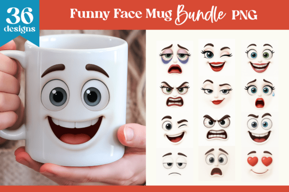 Download Funny Face Mug Wraps Bundle PNG - Bundle Collection