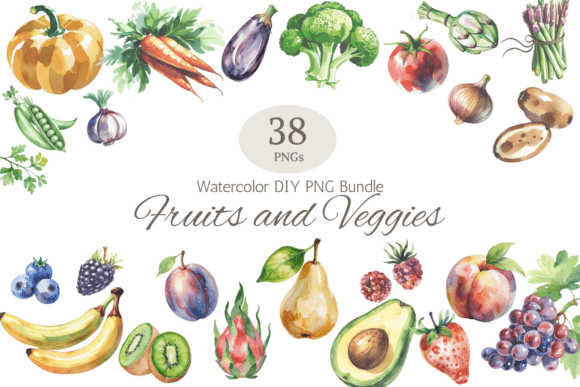 Download Watercolor Garden Harvest PNG Bundle - Bundle Collection