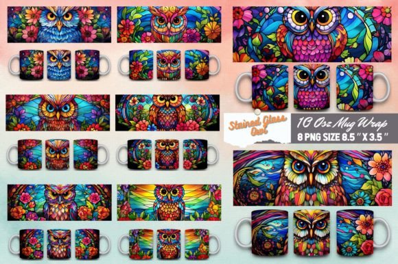 Download Stained Glass Owl 3d Mug Sublimation - Mug sublimation Collection