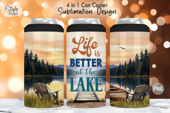 Download Lake Life 4 in 1 Can Cooler Wrap PNG - Premium Resources