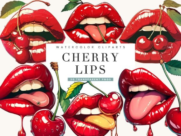 Download Watercolor Cherry Lips Clipart Bundle - Bundle Collection