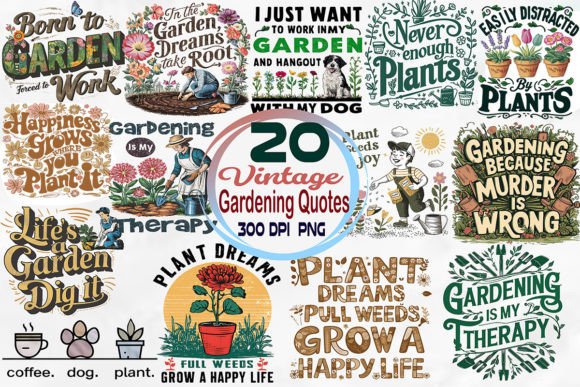 Download Vintage Gardening Quotes Clipart Bundle - Bundle Collection