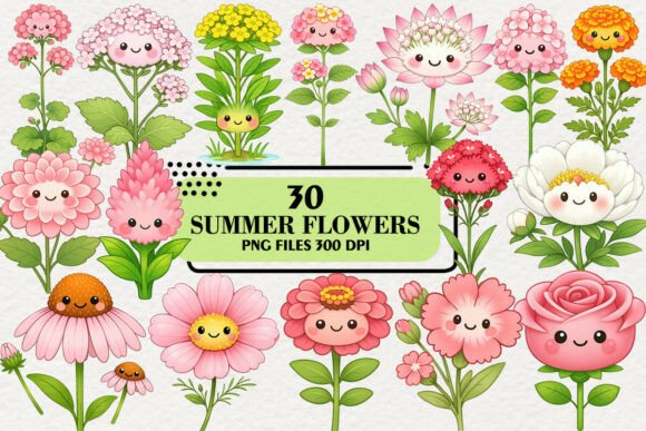Download Kawaii Summer Flowers Clipart Bundle - Bundle Collection