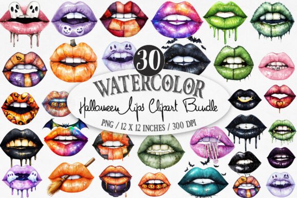 Download Watercolor Halloween Lips Clipart Bundle - Bundle Collection
