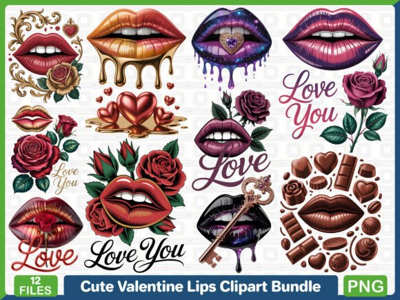 Download Cute Valentine Lips Clipart Bundle - Bundle Collection