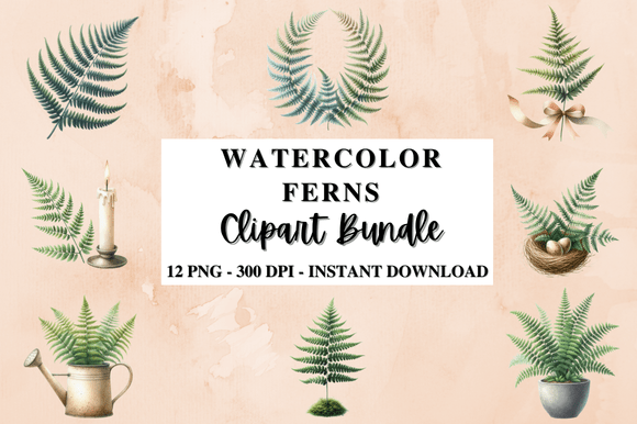 Download Watercolor Ferns Clipart Bundle - Bundle Collection