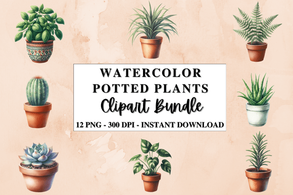 Download Watercolor Potted Plants Clipart Bundle - Bundle Collection