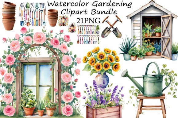 Download Watercolor Gardening Clipart Bundle - Bundle Collection